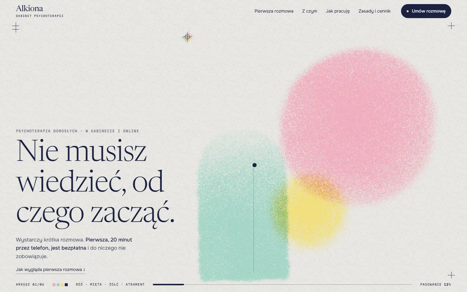 Alkiona, psychotherapy practice website: first screen