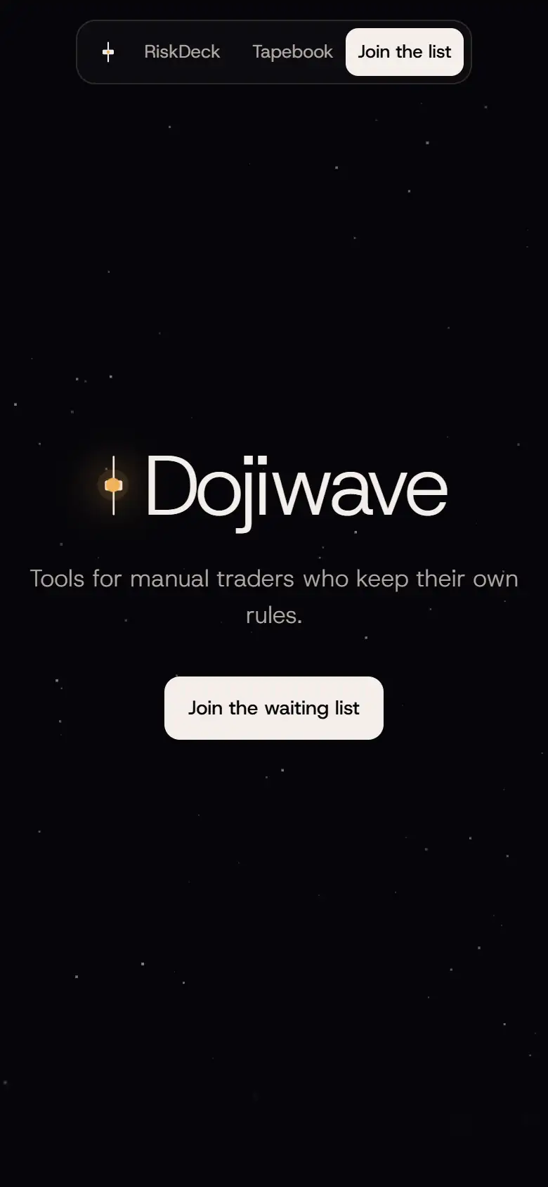 Dojiwave, website of a brand of tools for traders: mobile view